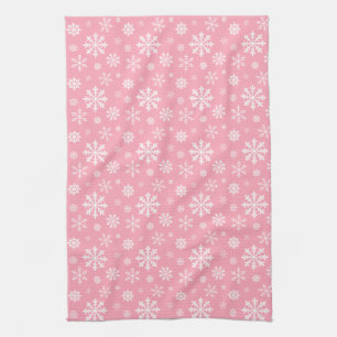 Pink And White Pattern Of Winter Snowflakes Kitchen Towel
