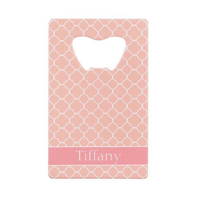 Pink and White Pattern Personalize Credit Card Bottle Opener (Front)