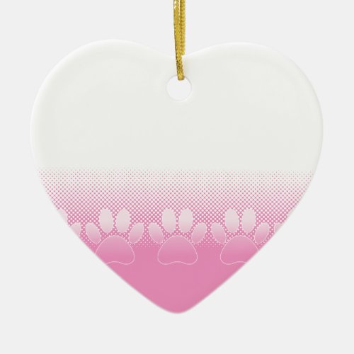 Pink And White Paws With Newsprint Background Ceramic Ornament
