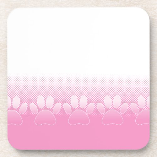 Pink And White Paws With Newsprint Background Drink Coaster