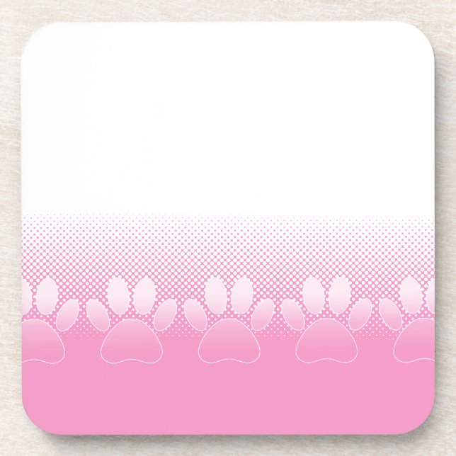 Pink And White Paws With Newsprint Background Drink Coaster (Front)