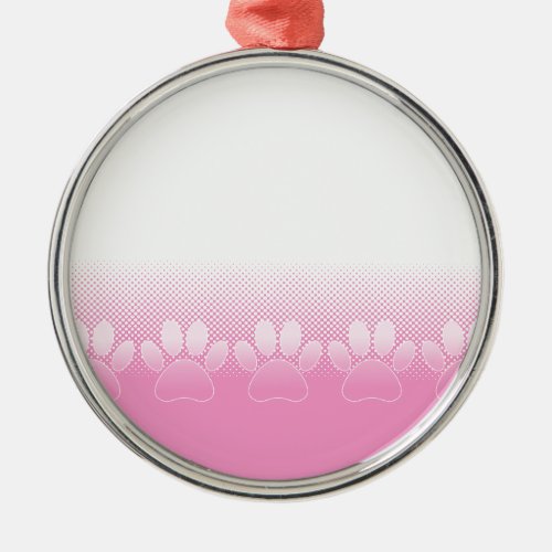 Pink And White Paws With Newsprint Background Metal Ornament