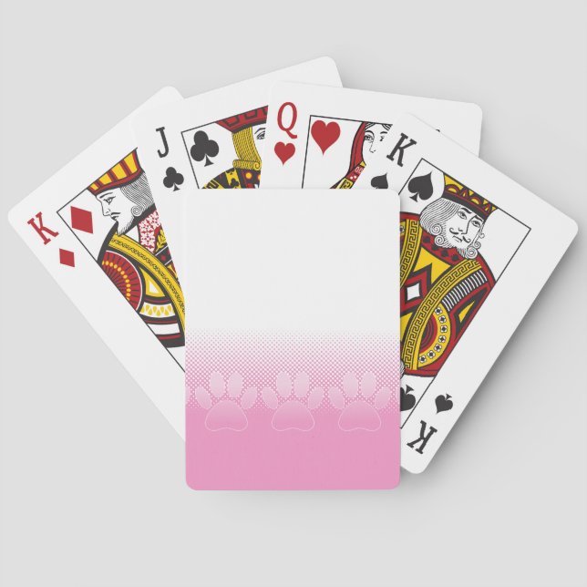 Pink And White Paws With Newsprint Background Poker Cards (Back)