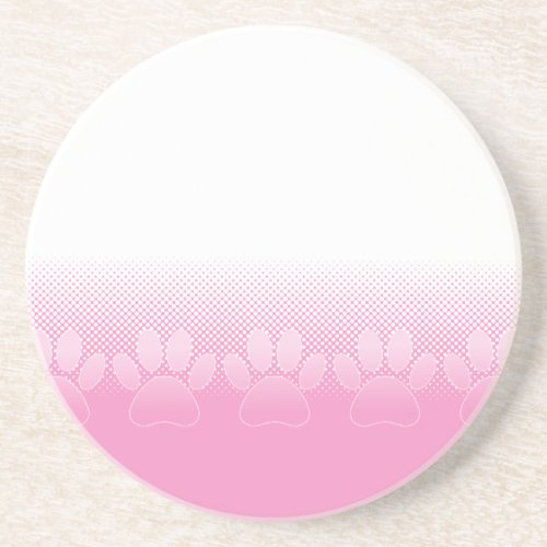 Pink And White Paws With Newsprint Background Sandstone Coaster