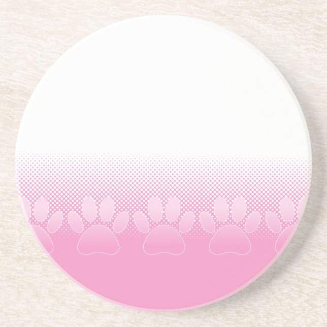 Pink And White Paws With Newsprint Background Sandstone Coaster (Front)