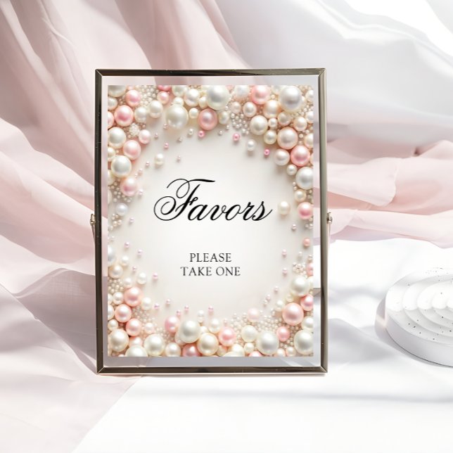 Pink and White Pearls Bridal Shower Favors Poster (Creator Uploaded)