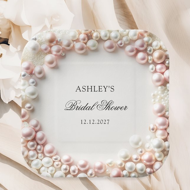 Pink and White Pearls Bridal Shower Paper Plates (Creator Uploaded)