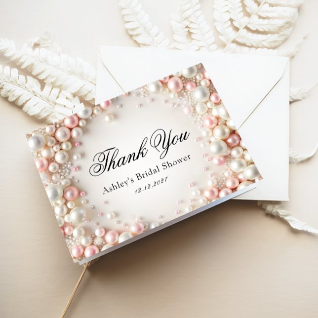 Pink and White Pearls Bridal Shower Thank You Card (Creator Uploaded)