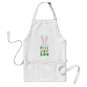 Pink and White Peeking Easter Bunny Peek-A-Boo Adult Apron