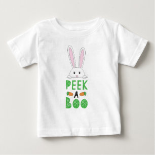 Pink and White Peeking Easter Bunny Peek-A-Boo Baby T-Shirt