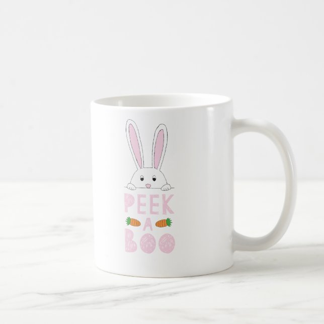 Pink and White Peeking Easter Bunny Peek-A-Boo Coffee Mug (Right)