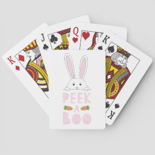Pink and White Peeking Easter Bunny Peek-A-Boo Poker Cards