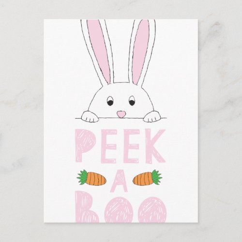 Pink and White Peeking Easter Bunny Peek_A_Boo Postcard