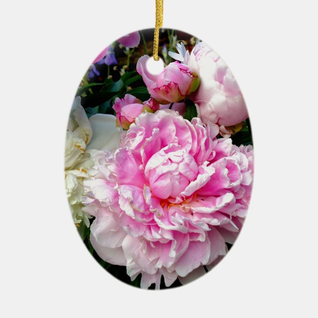 Pink and White Peonies Ceramic Ornament (Front)