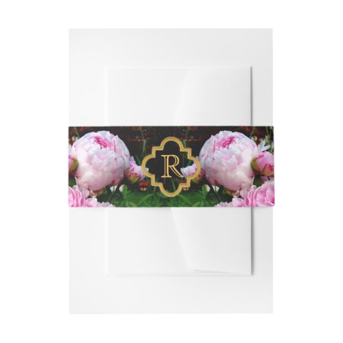 Pink and white Peonies Invitation Belly Band