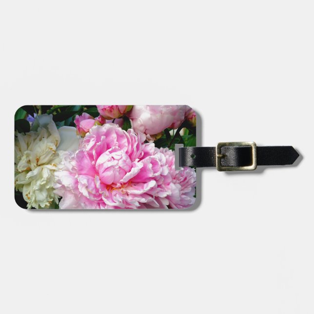Pink and White Peonies Luggage Tag (Front Horizontal)