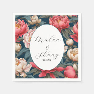 Pink and White Peonies Oriental Wedding Napkins