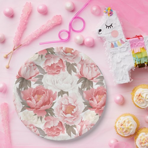 Pink and White peonies Paper Plates
