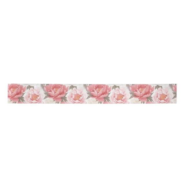 Pink and White Peonies Satin Ribbon (Front)