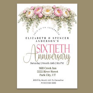 Pink and White Peony 60th Wedding Anniversary Invitation