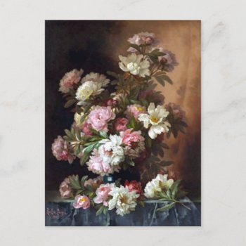 Pink And White Peony Fine Art Postcard by LeAnnS123 at Zazzle