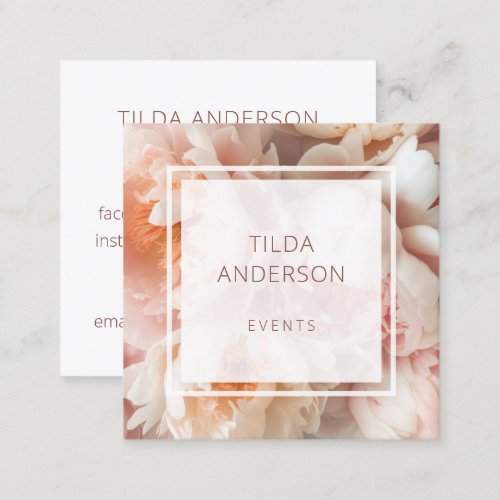 PINK AND WHITE PEONY FLORAL SQUARE BUSINESS CARD