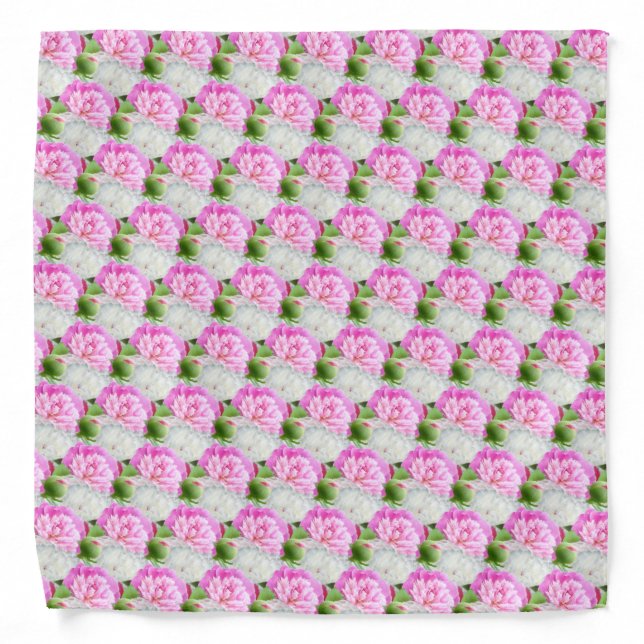 Pink and white peony flower pattern bandana (Front)