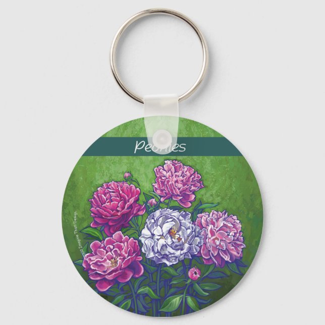 PInk and White Peony Flowers Keychain (Front)