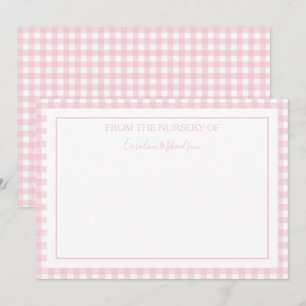 Pink and White Personalized Gingham Pattern Note Card