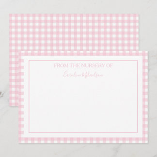 Pink and White Personalized Gingham Pattern Note Card