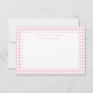Pink and White Personalized Gingham Pattern  Thank You Card