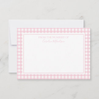 Pink and White Personalized Gingham Pattern Thank You Card