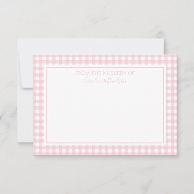 Pink and White Personalized Gingham Pattern  Thank You Card (Front)
