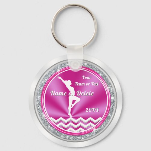 Pink and White Personalized Gymnastics Team Gifts Keychain