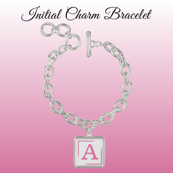 Pink And White Personalized Initial Charm Bracelet by LynnroseDesigns at Zazzle