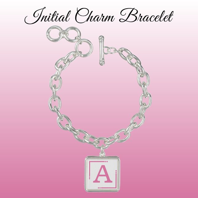 Pink and white personalized initial charm bracelet (Creator Uploaded)