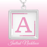 Pink and white personalized initial silver plated necklace<br><div class="desc">Personalized necklace /  pendant.
Add your initial.
Color scheme: pink and white</div>
