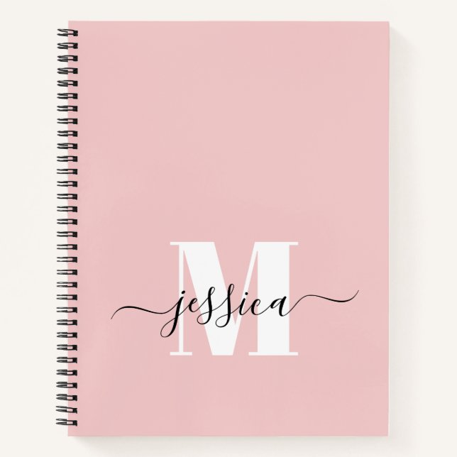 Pink and White Personalized Monogram Notebook (Front)