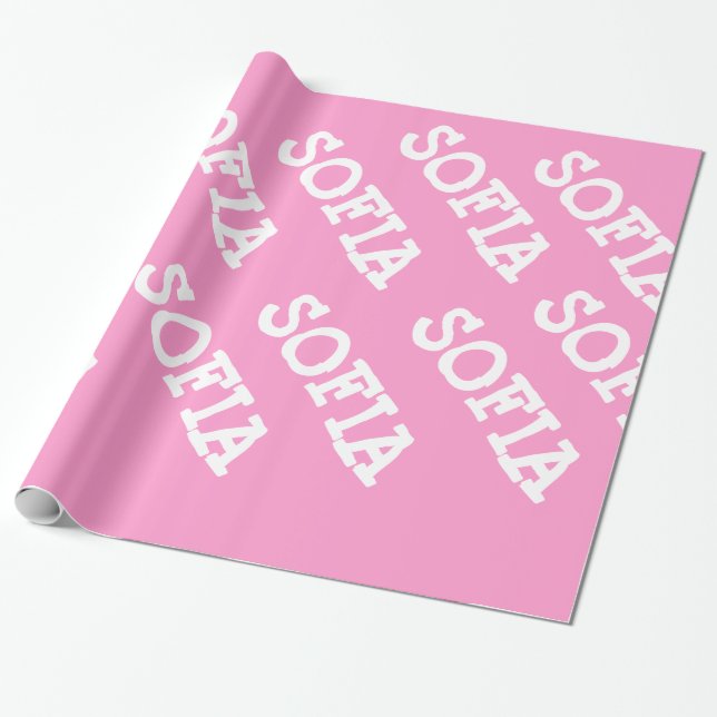 Pink and White Personalized Wrapping Paper (Unrolled)