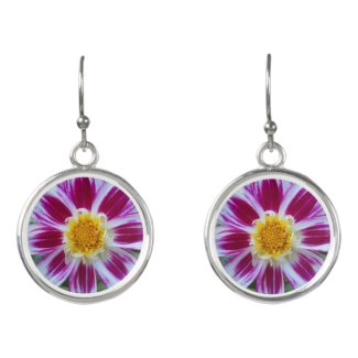 Pink and White Petaled Dahlia Floral Earrings
