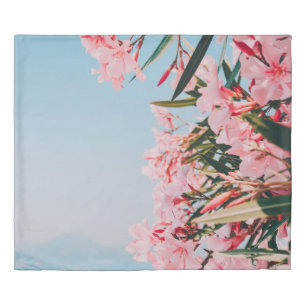 Pink and white petaled flowers duvet cover