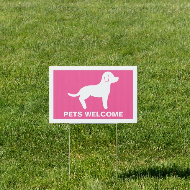 Pink And White Pets Welcome Yard Sign (Insitu)