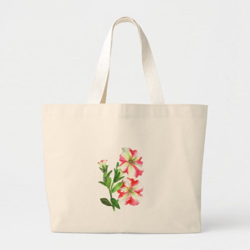 Pink and White Petunias Floral Art Large Tote Bag