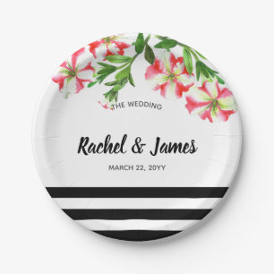 Pink and White Petunias Floral Art Paper Plates