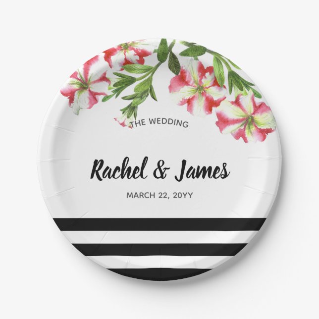 Pink and White Petunias Floral Art Paper Plates (Front)