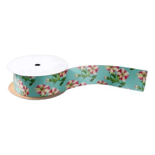 Pink and White Petunias Floral Art Satin Ribbon