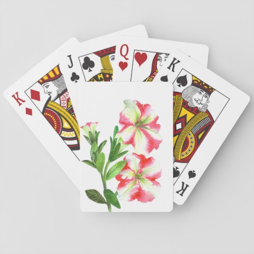 Pink and White Petunias Floral Illustration Poker Cards