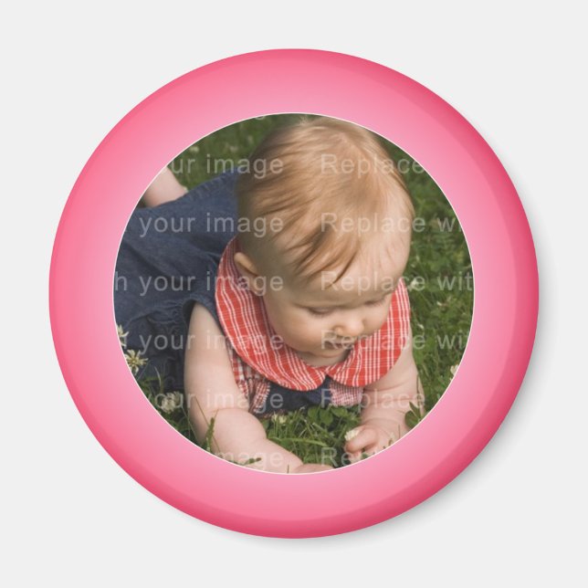 Pink and white photo frame magnet (Front)