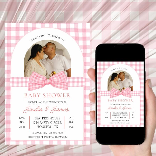 Pink and White photo Minimalist Baby shower  Invitation (Creator Uploaded)