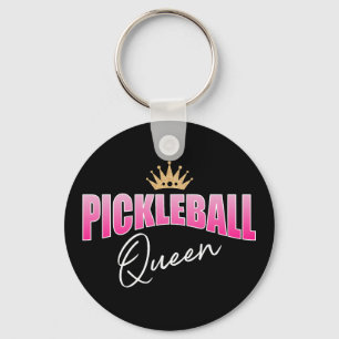 Pink And White Pickleball Queen Gold Crown Keychain